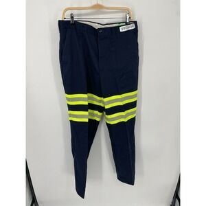 Cintas High Visibility Reflector Work Pants Men 34 Navy 100% Cotton Straight NWT
